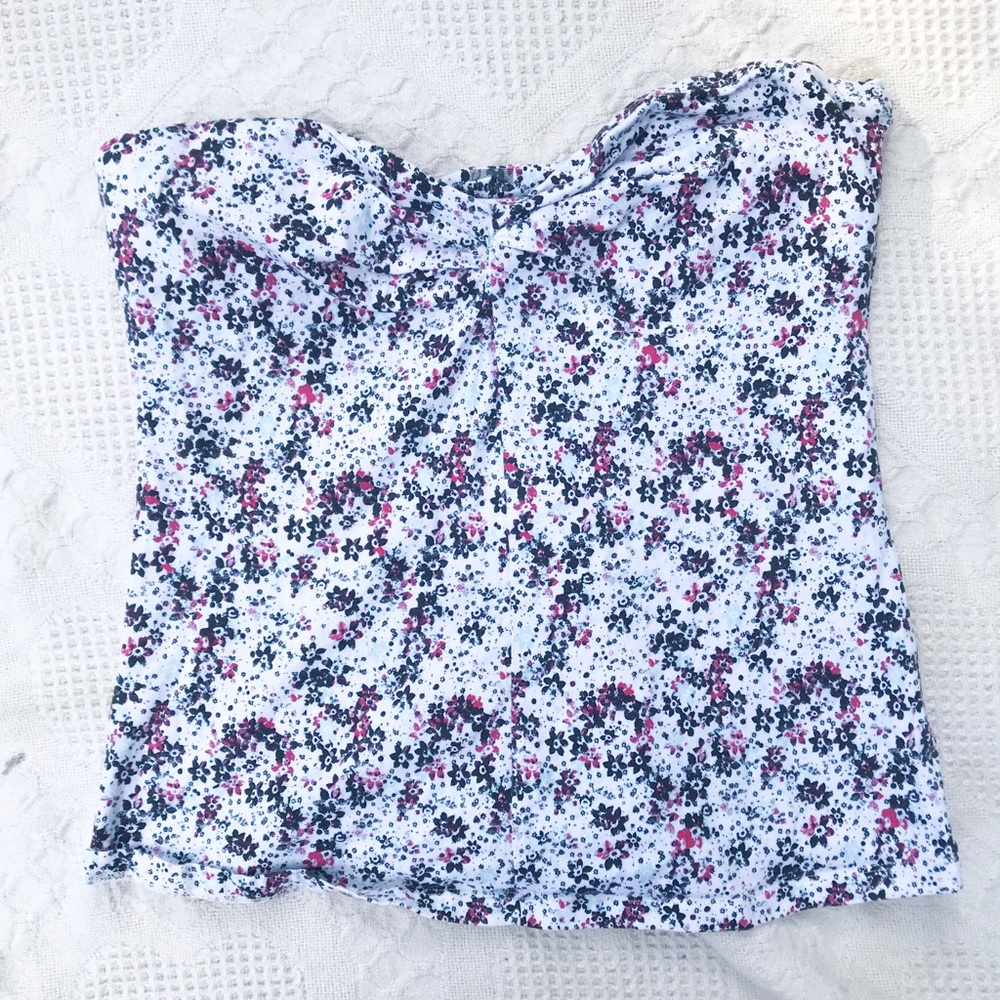 White tube top with black and pink flowers
